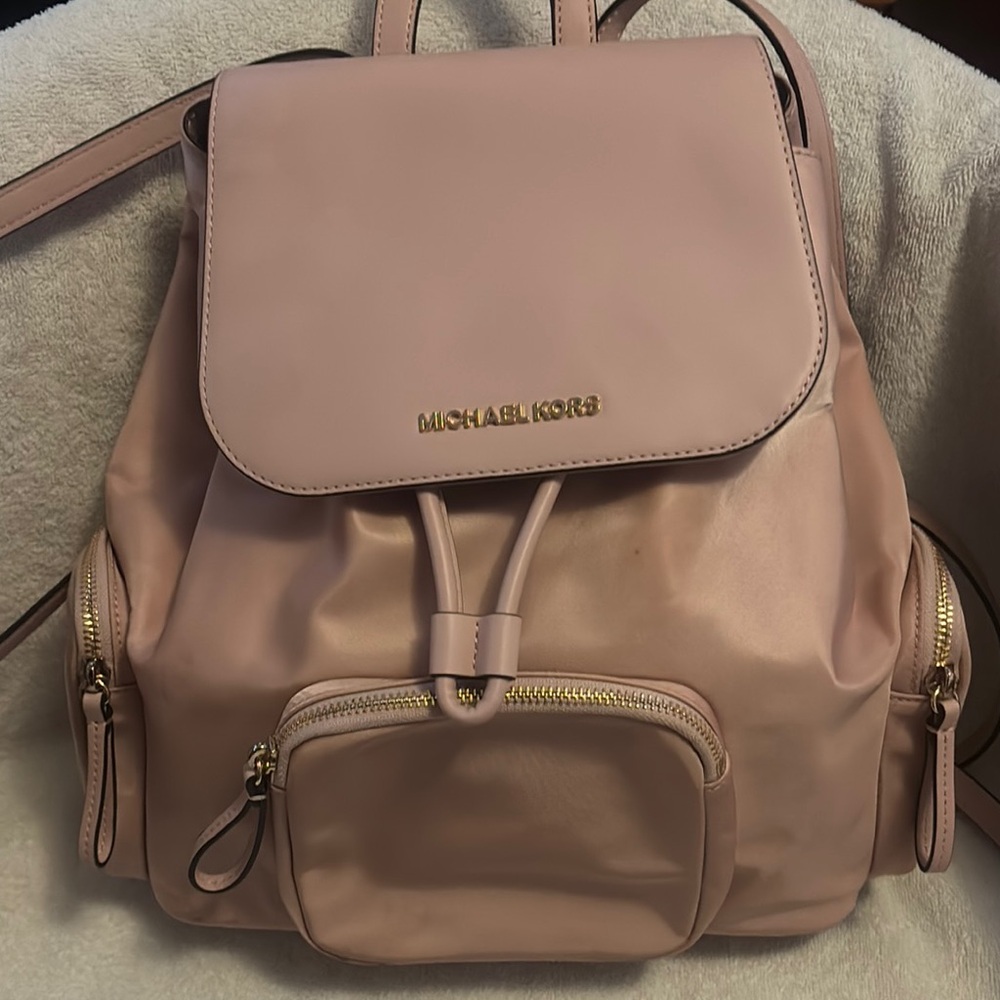 MICHAEL Michael Kors Pink and Gold Backpack with Drawstring Closure